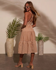 Elly Striped V Neck Midi Dress