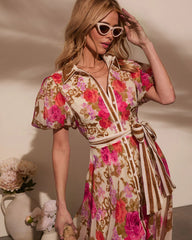Meadowlane Floral Waist Tie Midi Dress