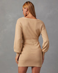 Lorene Tie Waist Mini Sweater Dress