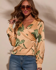 Sunlit Tropics Satin Surplice Top