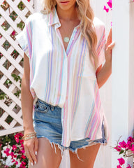 Yvonne Striped Shimmer Woven Button Down Top