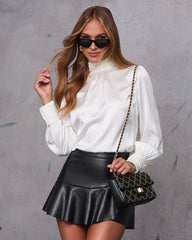 Stevie Mock Neck Satin Blouse