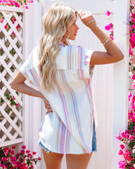 Yvonne Striped Shimmer Woven Button Down Top
