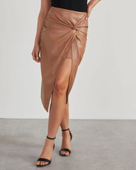 Like Wow Faux Leather Twisted Midi Skirt