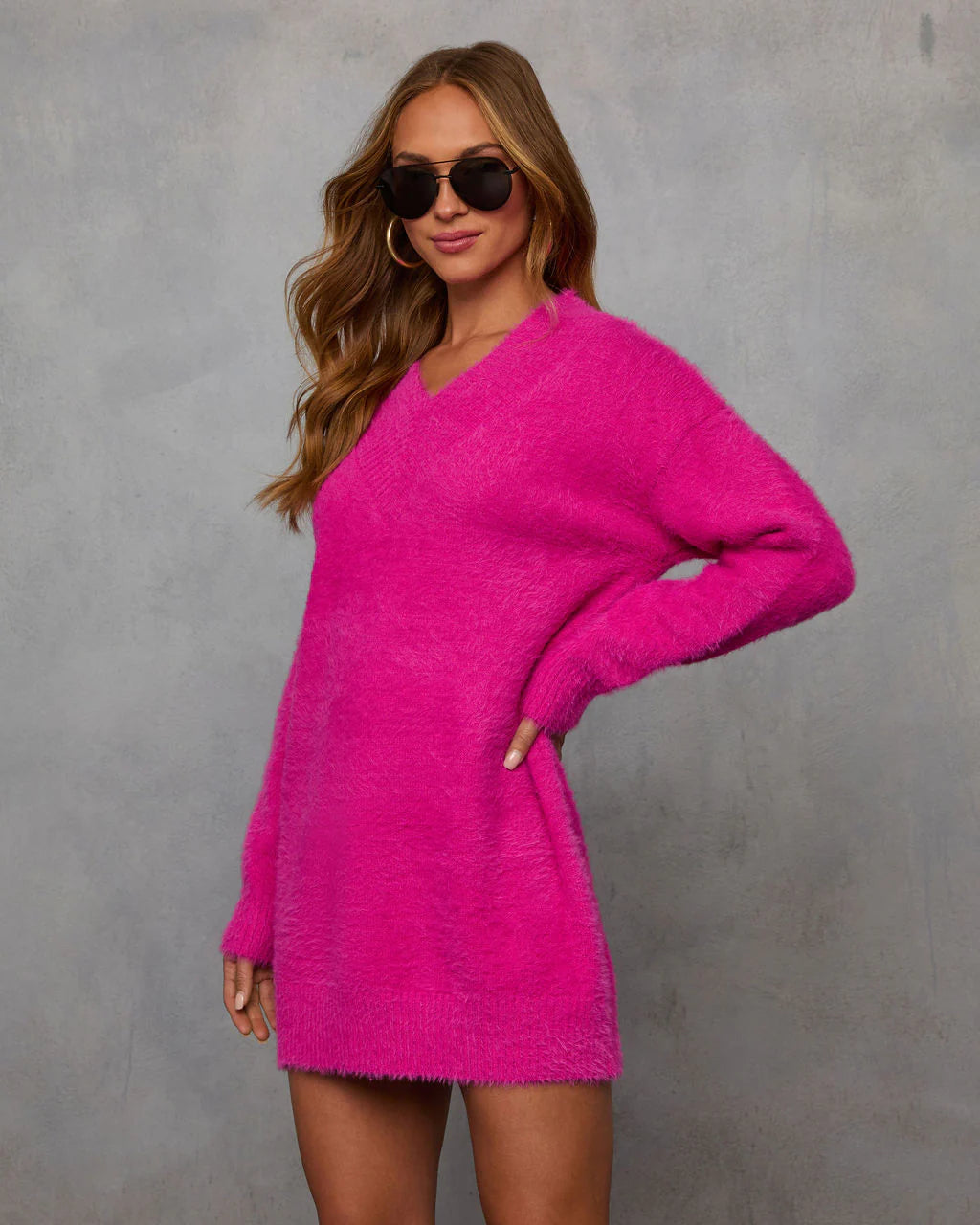 Cresa Fuzzy V-Neck Sweater Dress