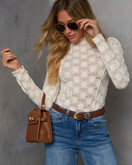 For Keeps Sheer Lace Mock Neck Top