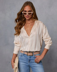 Una Striped Satin Collared Top