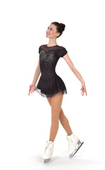Solitaire Shirred Sleeve Beaded Skating Dress - Black - Northern Ice and Dance