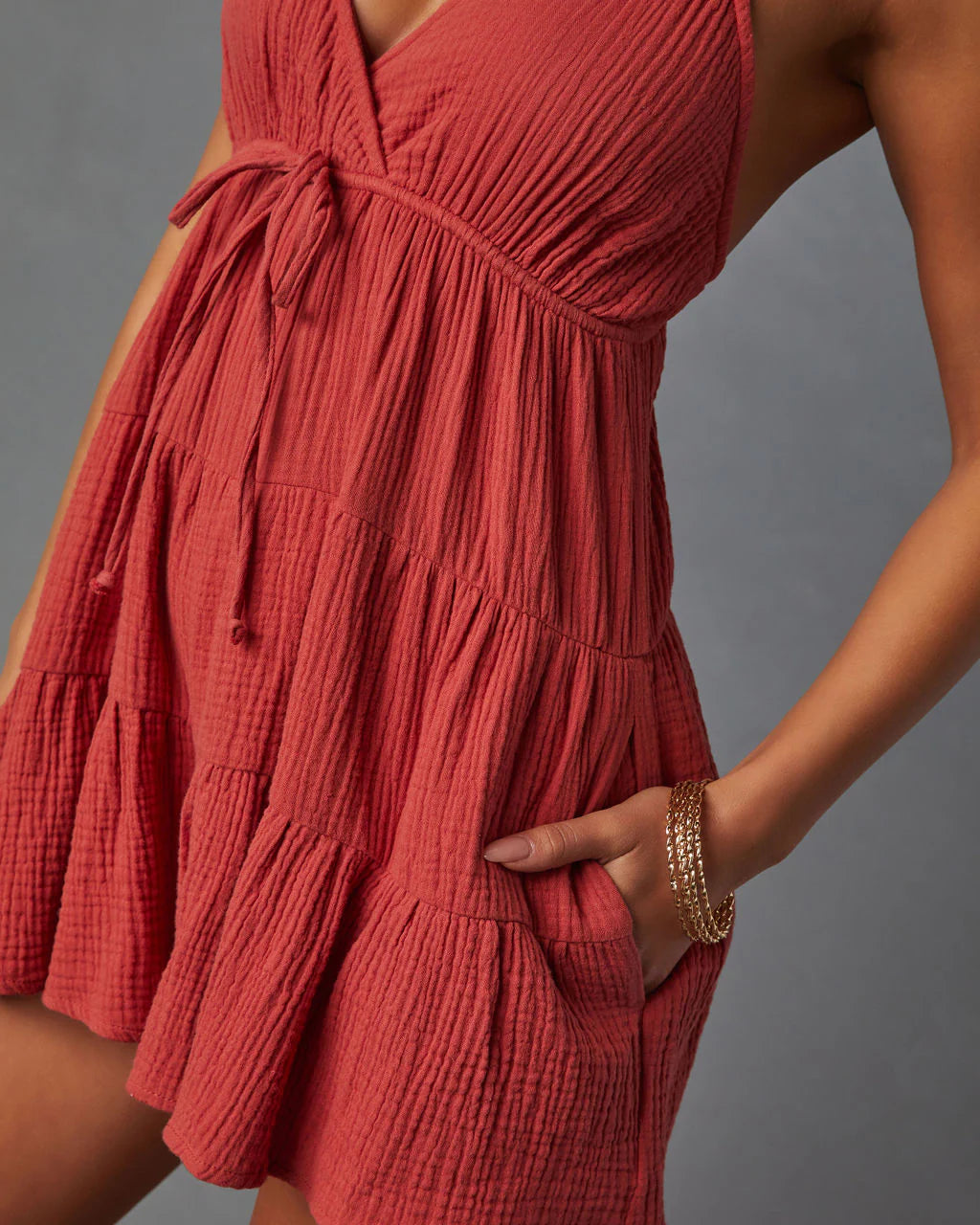 Shelby Cotton Pocketed Tiered Romper