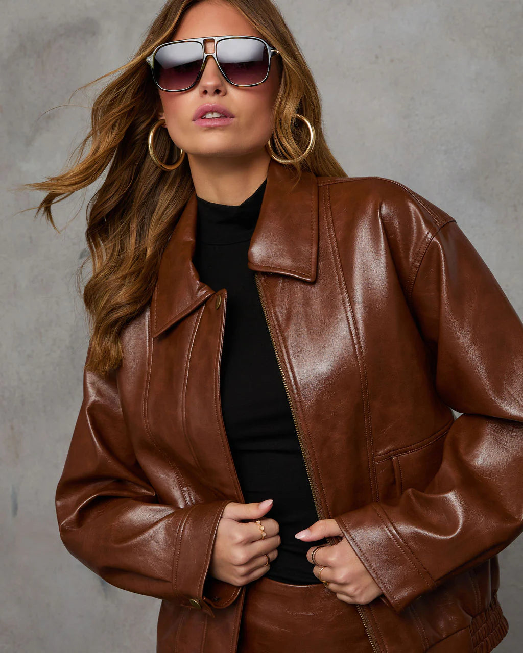 Shes It Oversized Leather Bomber Jacket
