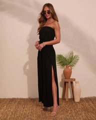 Coasting By Strapless Waist Tie Jumpsuit