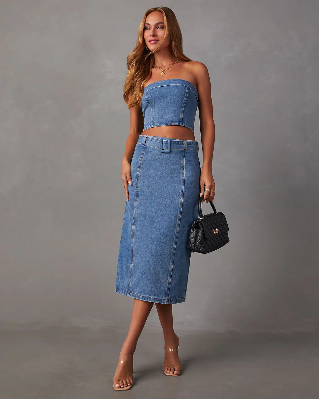 Marie Cropped Denim Tube Top