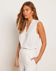 Tanya Pinstripe Linen Blend Wrap Front Top