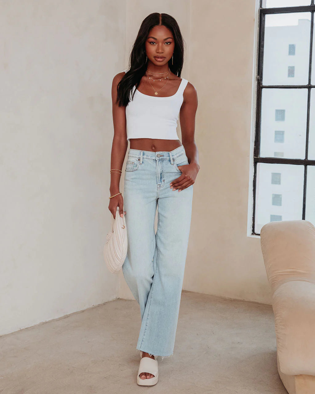 Logan High Rise Stretch Wide Leg Jeans