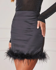 Felicity Feather Trim Satin Mini Skirt