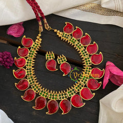 Red Palakka Maanga Short Neckpiece-Kerala Paisley Choker-K048