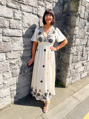 Beatrice Floral Embroidered Maxi Dress - Black & Beige