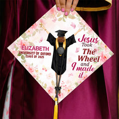 Jesus Took The Wheel And I Made It -  Personalized Graduation Cap Topper | GR4 PT