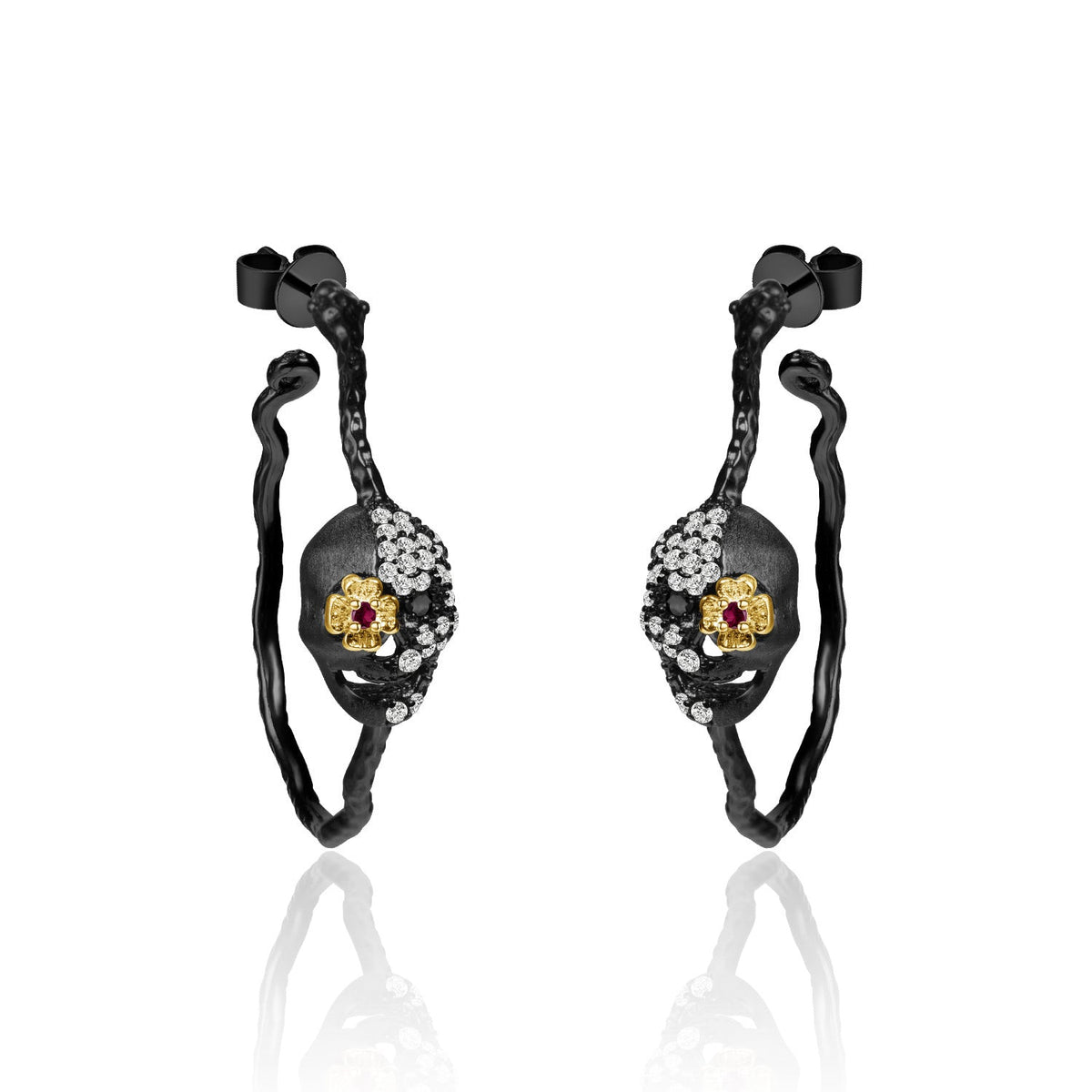 Dark Retro Design inlaid crystal Halloween Skull Silver Studs Earrings for Women