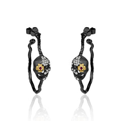 Dark Retro Design inlaid crystal Halloween Skull Silver Studs Earrings for Women