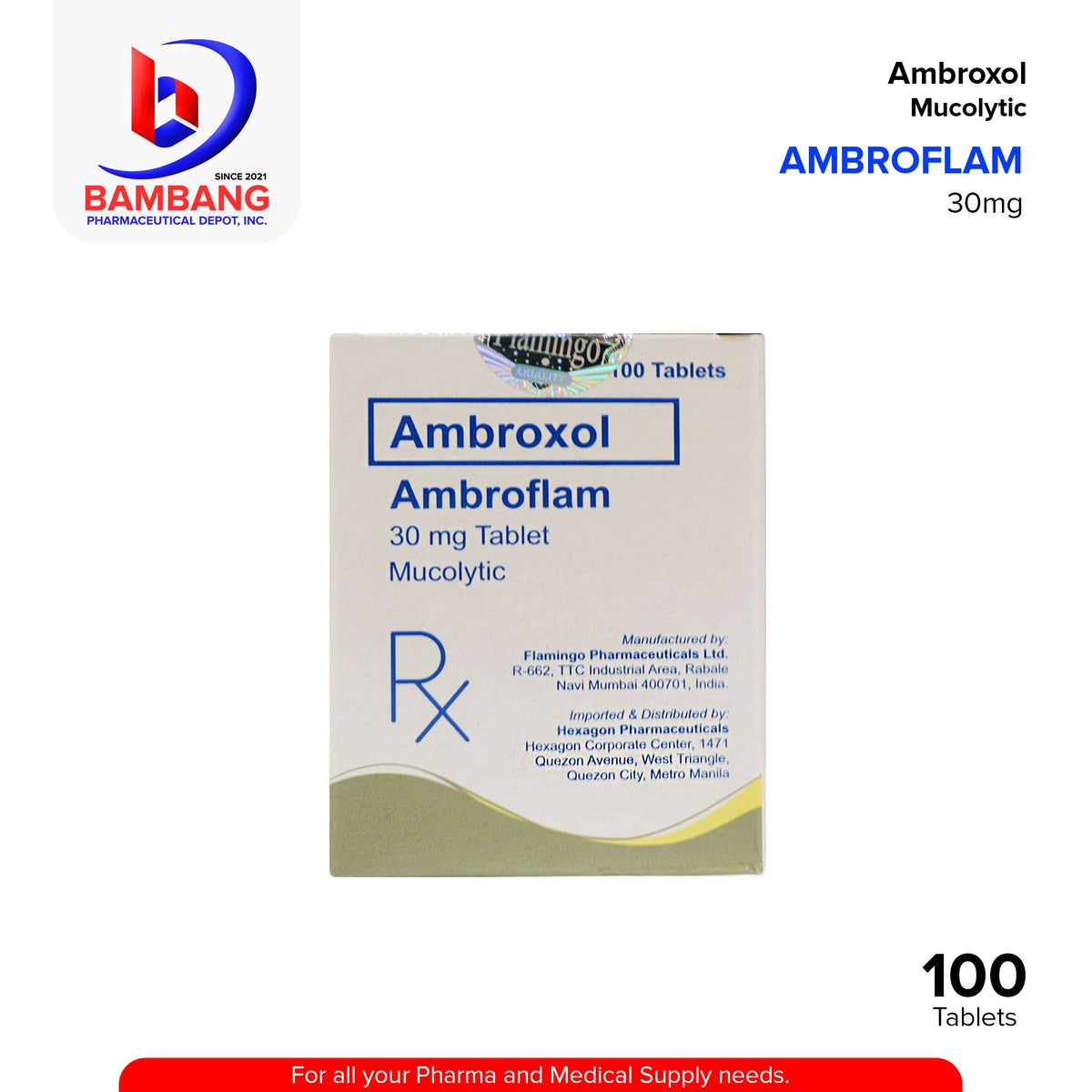 AMBROFLAM Ambroxol 30mg Mucolytic Tablets 100's