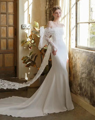 Graceful Wedding Dresses Satin Sheath Mermaid Off The Shoulder Simple Bridal Gowns Glamorous Robes Pretty Vestidos De Novia