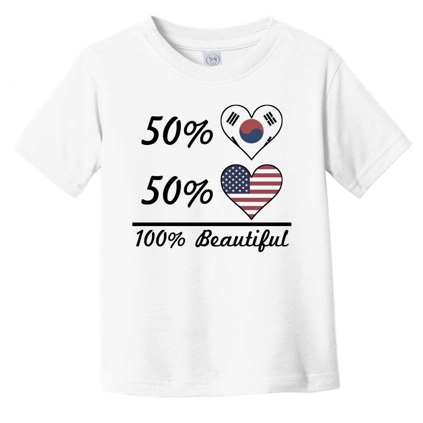 50% Korean 50% American 100% Beautiful South Korea Flag Heart Infant Toddler T-Shirt