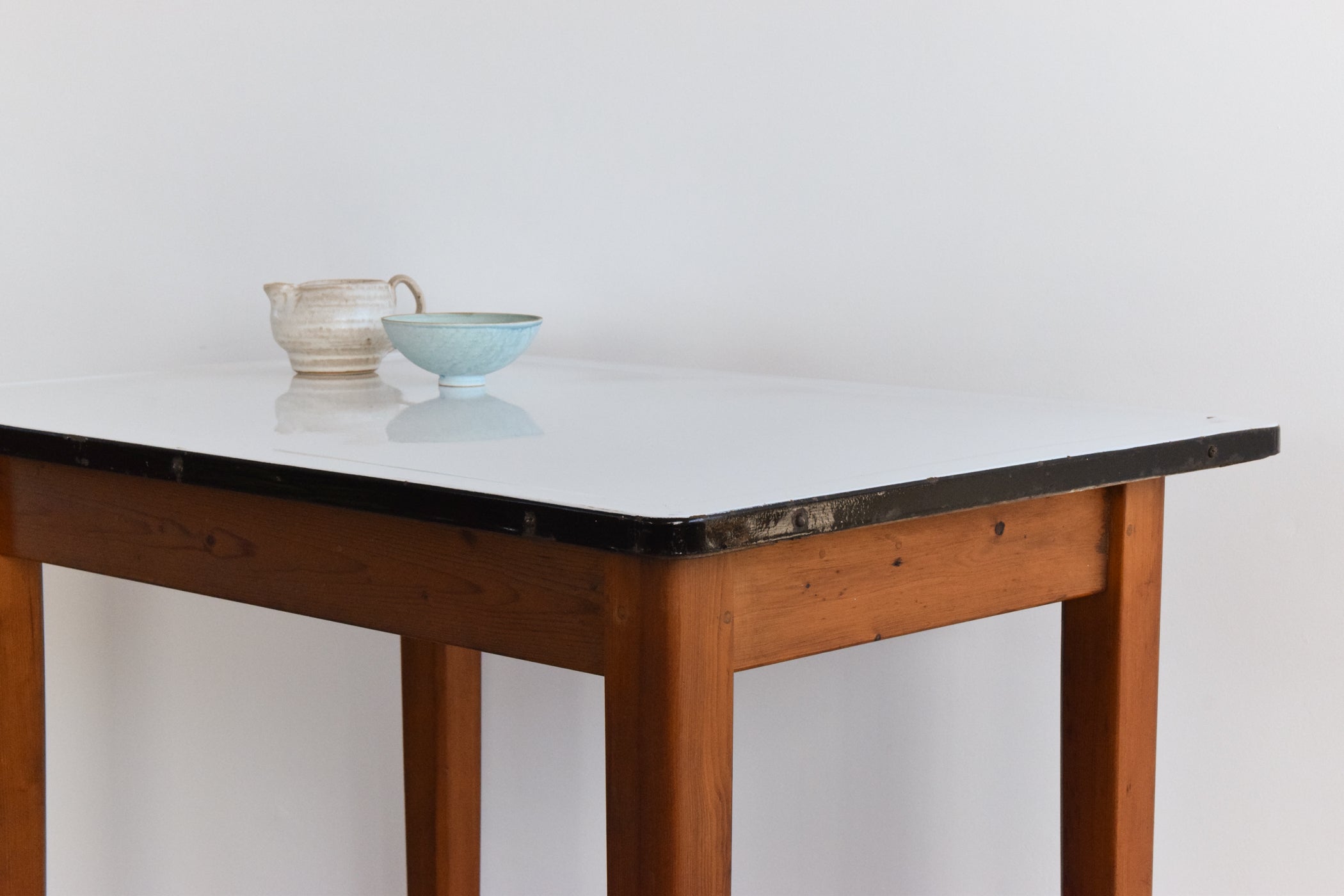 Vintage Small White Enamel Topped Kitchen Table by Remploy