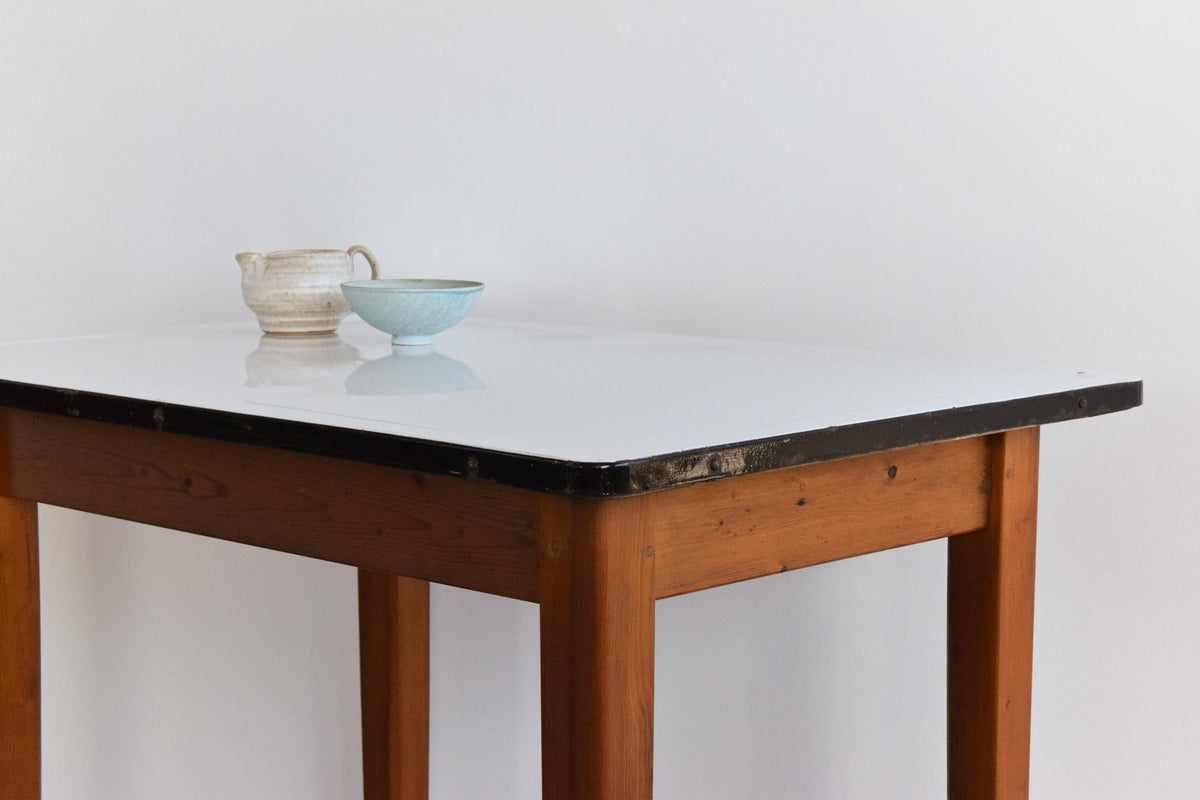Vintage Small White Enamel Topped Kitchen Table by Remploy