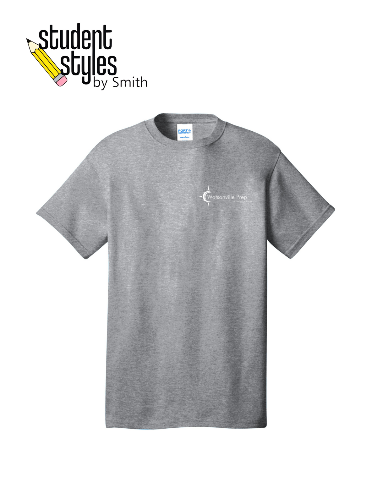 Watsonville Prep Middle School Grey Cotton T-Shirt with Left Chest Logo