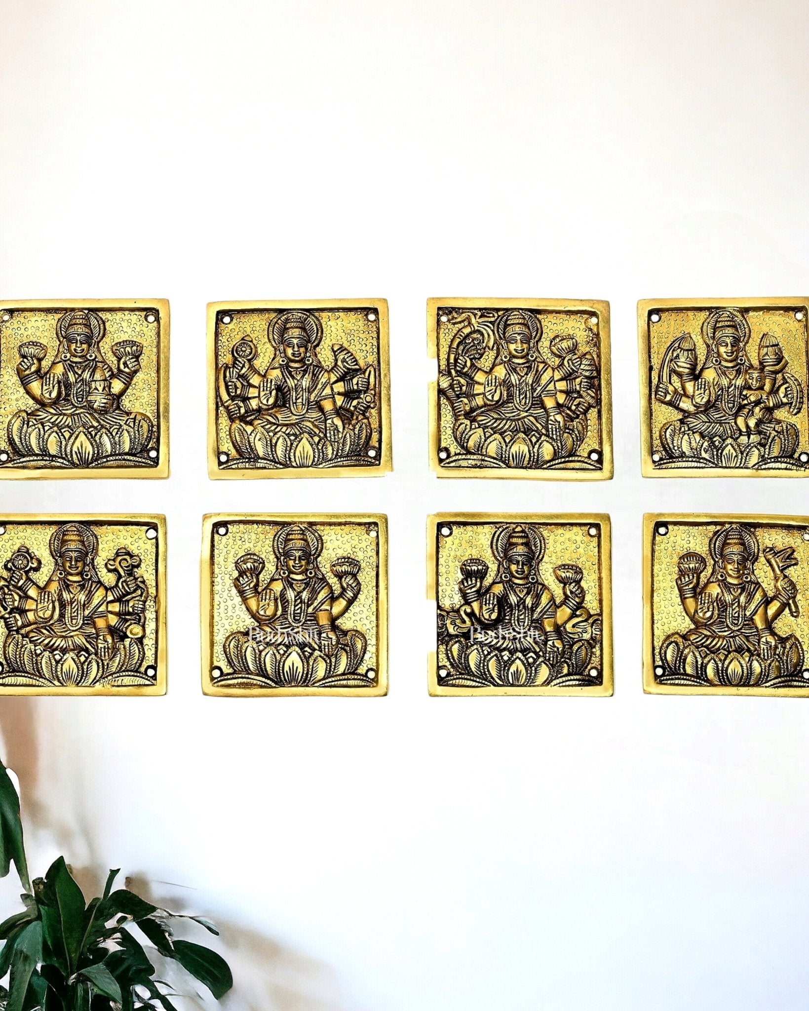Brass superfine Square Ashtalakshmi wall hanging 4 inches - Budhshiv.com