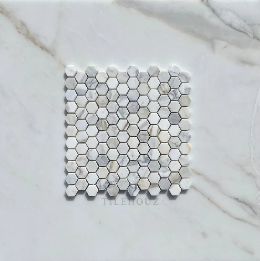 Calacatta Gold Marble 1 Hexagon Mosaic Tile Polished&Honed