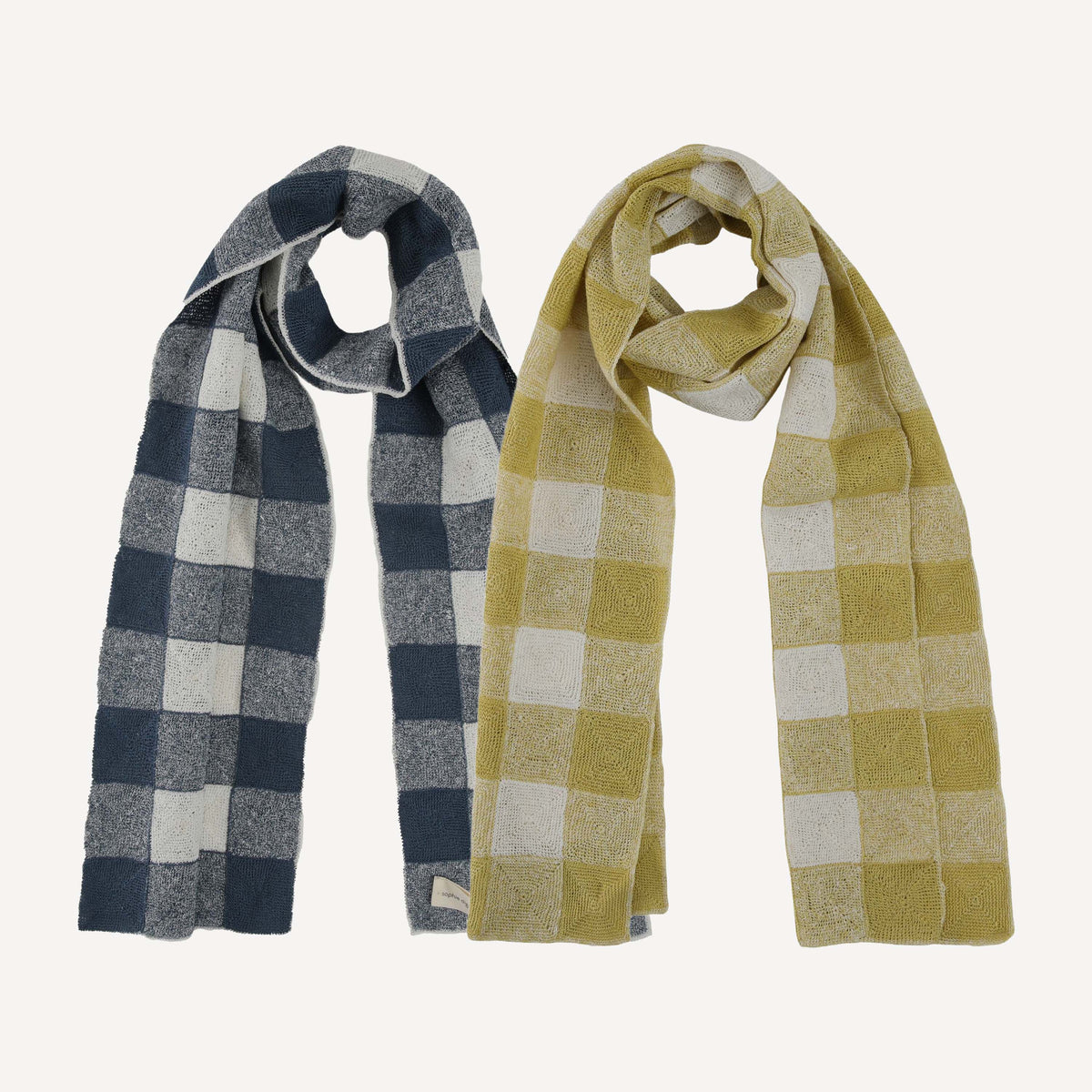 SOPHIE DIGARD HAND CROCHET LINEN BUFFALO CHECK SCARF