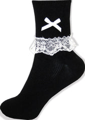 Black Lacy Socks White Bows Adult Baby Sissy Maid Little Girl Dress up LEANNE