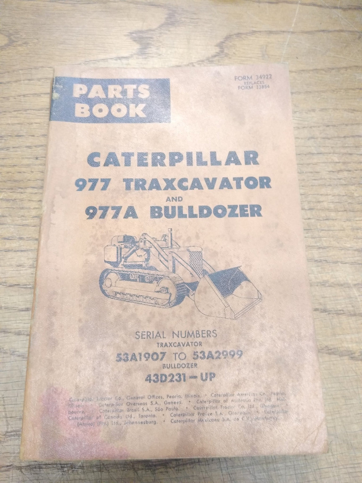 VTG Caterpillar 977 Traxcavator and 977 Bulldozer Heavy Equipment Parts Book