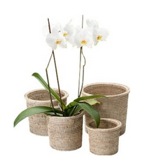 White Wash Rattan Round Baskets