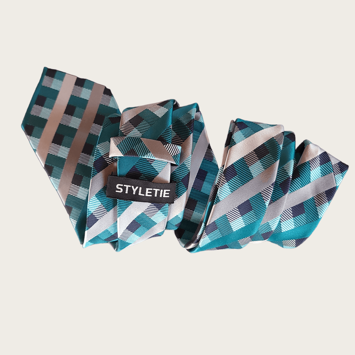 Turquoise Geometric Silk Tie Pocket Square Set - STYLETIE